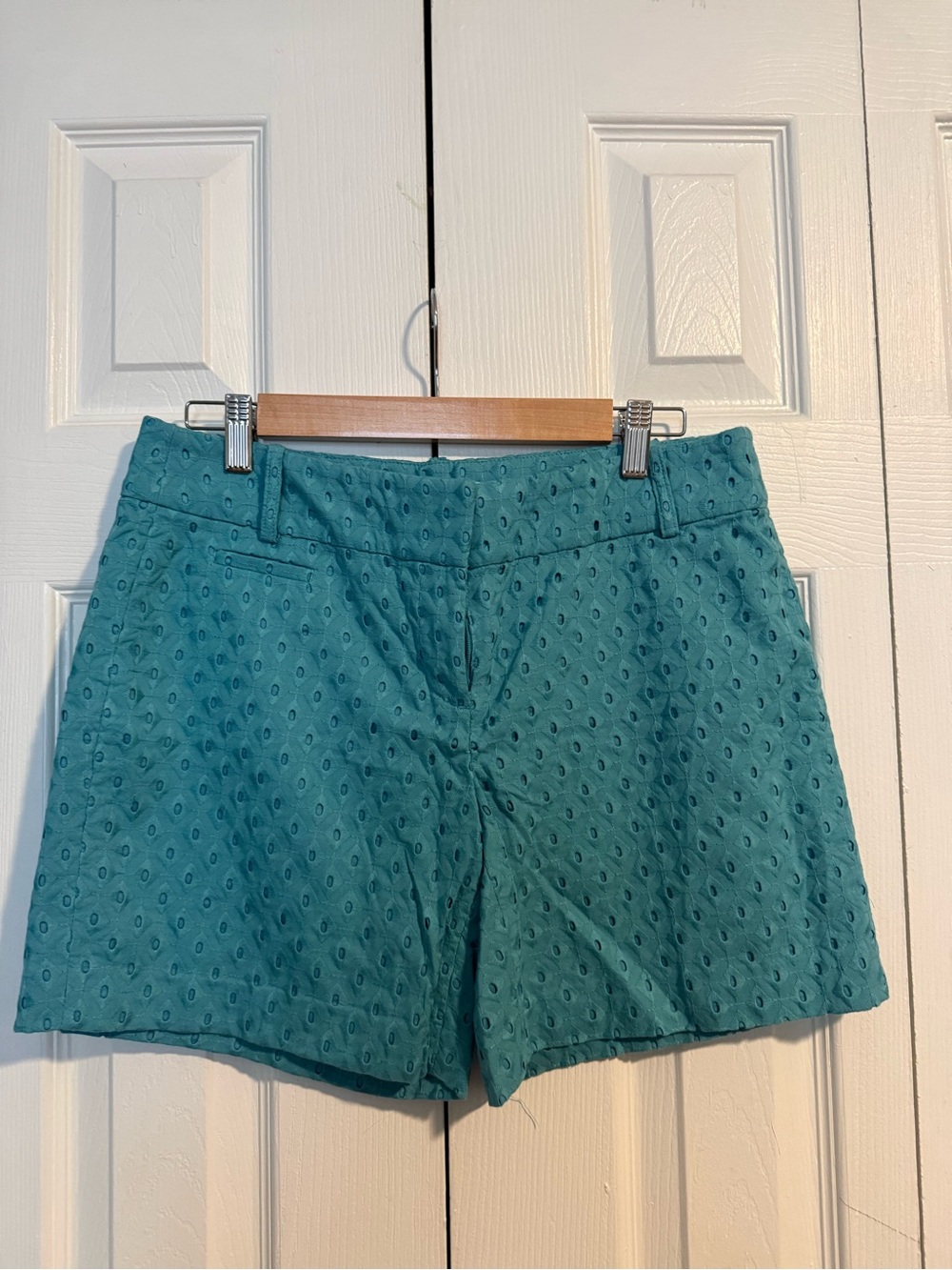 LOFT Teal Eyelet Bermuda Shorts